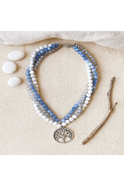 Asteria Elite Akuamarin Ceyt Havlit Kristal 3 Sıralı Şifa Enerji Ve Cesaret Kolyesi