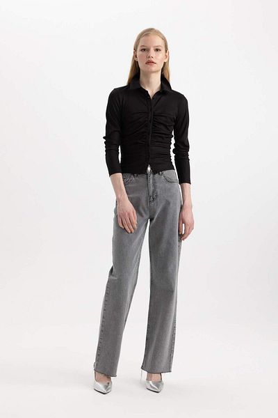 DeFacto Slim Fit Slim Fit Polo Neck Basic Plain Ribbed Camisole Long Sleeve T-Shirt C1326Ax24Sp