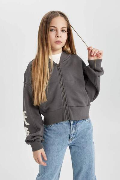 DeFacto Kız Çocuk Kapüşonlu Fermuarlı Sweatshirt B9553A824SP