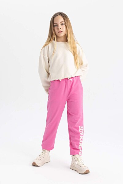 DeFacto Girls' Printed Jogger Sweatpants with Laced Waist and Elastic Leg Pockets B5321A824Sp