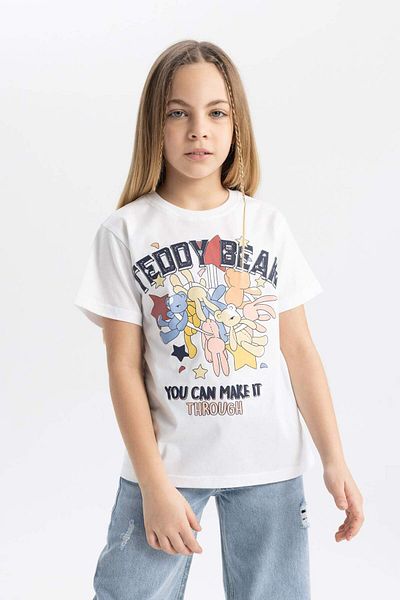 DeFacto Girls' Crew Neck Printed Short Sleeve T-Shirt B5089A824Sm