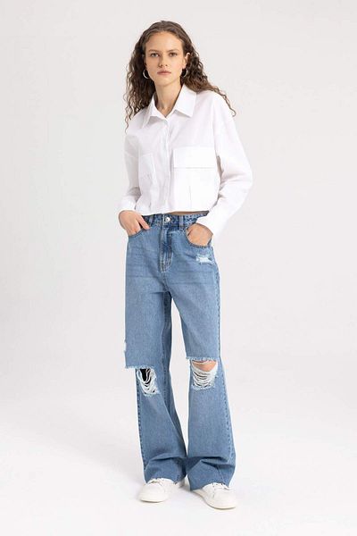 DeFacto Basic Poplin Crop Long Sleeve Shirt - C2355Ax24Sp