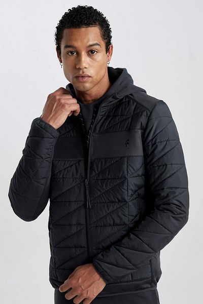 DeFacto Defactofit Water Repellent Coat Windproof Slim Fit Close-Fitting Hooded Zipper Pocket Rib B2302Ax