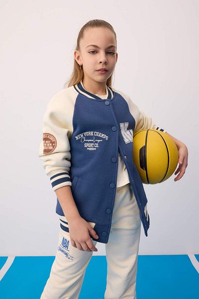 DeFacto Girls' College Collar Snap Closure Double Pocket Seasonal Thick Inside Soft Feathered Bomber Cardigan