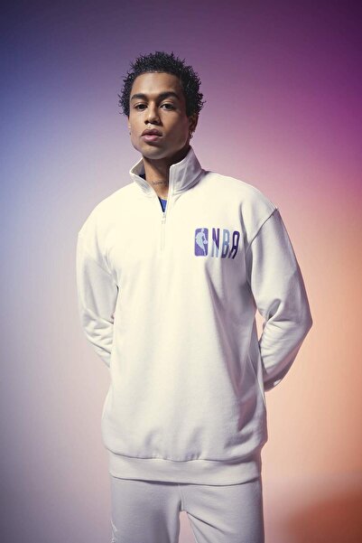 DeFacto DeFactoFit NBA Wordmark Oversize Φαρδιά Φούτερ με φερμουάρ με όρθιο γιακά B3904AX24SP