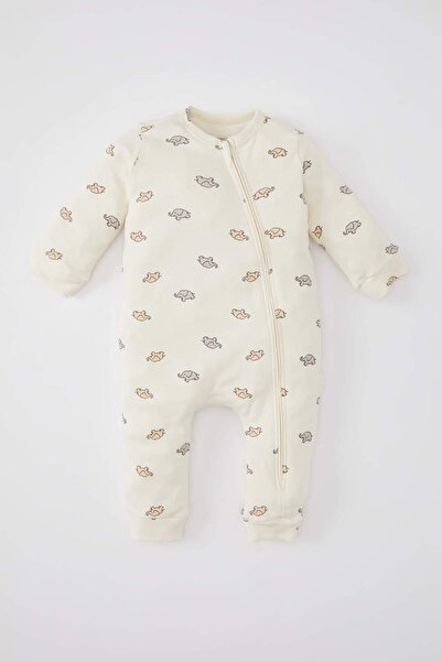 DeFacto Baby Boy Newborn Elephant Patterned Long Sleeve Snap Jumpsuit B7688A5...