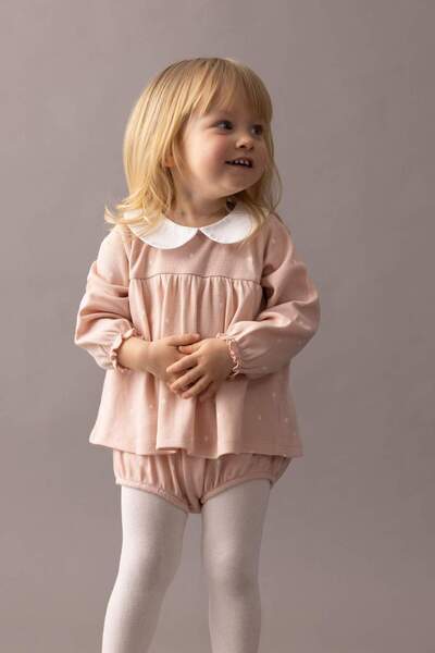 DeFacto Kız Bebek Yeni Doğan 2li Takım Puantiye Waffle Uzun Kollu Tulum Elbise Külotlu Çorap B9656A524SP