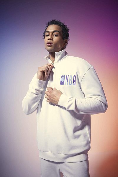DeFacto Defactofit Nba Wordmark Oversize Wide Mold Zipper Stand Collar Sweatshirt B3904Ax24Sp