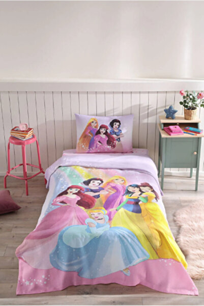 Özdilek Set de lenjerie de pat elastică pentru copii, prințesă Rainbow, cu licență Disney