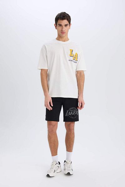 DeFacto Defactofit Nba Los Angeles Lakers Standard Fit Cargo Pocket Short Leg Shorts B3920Ax24Sp