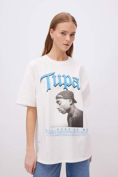 DeFacto Unisex Coool Tupac Shakur Oversize Wide Fit Crew Krátký rukáv Tričko C3801AX24SM