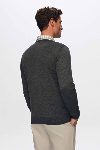 D'S Damat Ds Damat Regular Fit Antrasit Tüylenme Yapmayan Bisiklet Yaka Pamuklu Triko Kazak