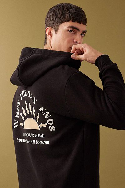 DeFacto Oversize Wide Fit Half Zipper Hooded Back Printed Sweatshirt B4804Ax24Sp