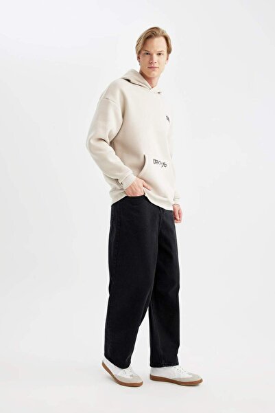 DeFacto 100% bavlna Wide Baggy Fit Wide Fit Normální pas Široké nohavice Jean Kalhoty B5789AX24SP