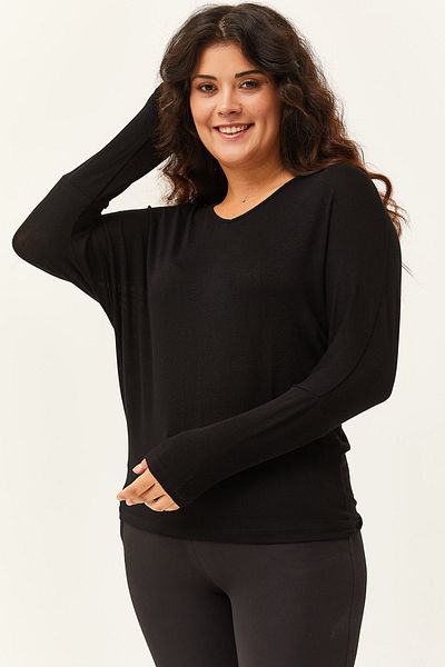 Ebsumu Women's Plus Size Black Blouse with Back Hoop Detail