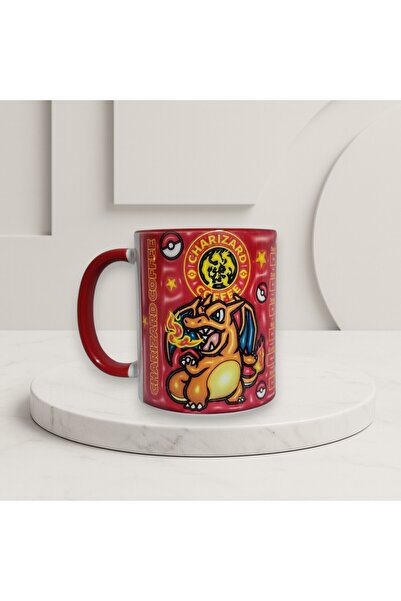 Solid Baskı Stüdyosu Charızard Pokemon Kupa Bardak - Sapı ve İçi Kırmızı Mode...