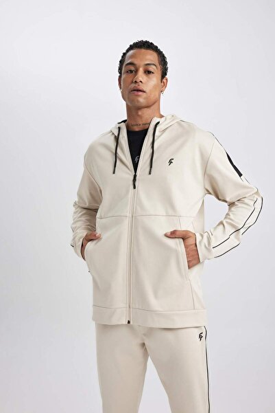 DeFacto Defactofit Standard Fit Regular Cut Skuba Diver Fabric Hooded Sports Zipper Sweatshirt B4535A