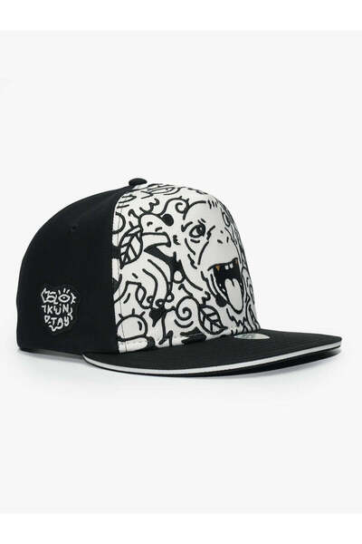 RustandRich Women Men Black/White Snapback Cap Art Collection Doodle Monkey