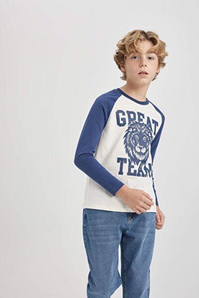 DeFacto Μακρυμάνικο μπλουζάκι Boy&#39;s Regular Fit Crew με χτενισμένο βαμβακερό λαιμό