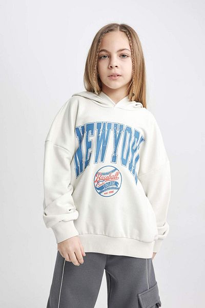 DeFacto Girl's Oversize Wide Fit Hooded Printed Sweatshirt C0568A824Sp