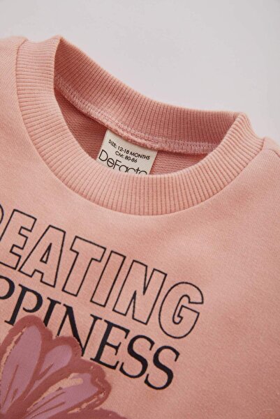 DeFacto Kız Bebek 2li Takım Bisiklet Yaka Çiçekli Sweatshirt Beli Lastikli Eşofman Altı B9788A524SP