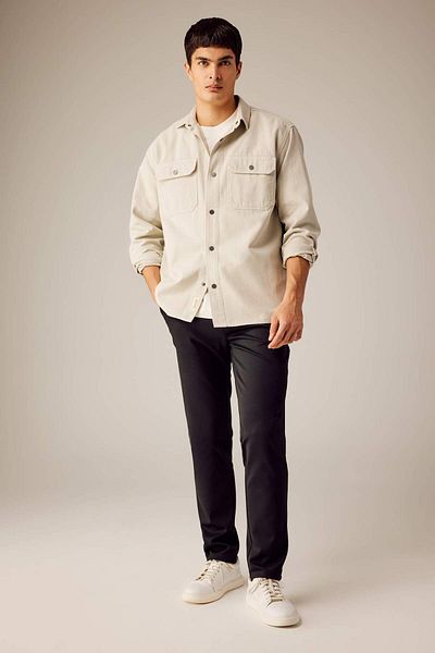 DeFacto Relax Fit Polo Collar Snap Closure Παλτό πουκάμισο από καμβά με τσέπες A8182AX23WN