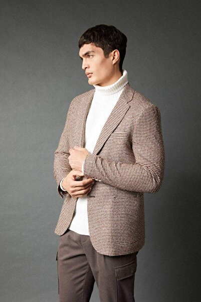 DeFacto Modern Fit Ceket Yaka Desenli Düğmeli Astarlı Blazer Ceket B0070AX23WN