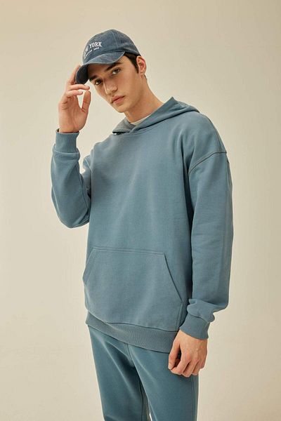 DeFacto 100% Cotton Comfort Regular Fit Comfortable Fit Hooded Kangaroo Pocket Basic Plain Sweatshirt B4446Ax24Sp