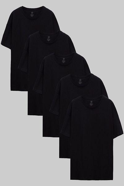 D'S Damat Ds Damat Black 5-Piece Oversize 100% Cotton T-Shirt