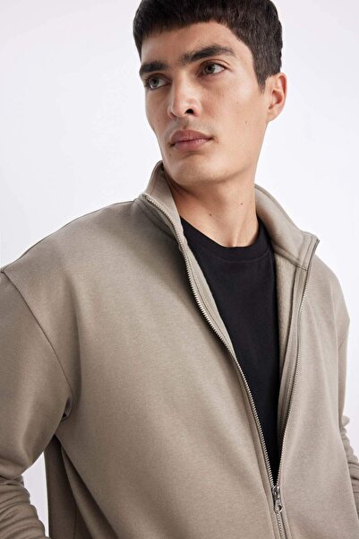 DeFacto Comfort Regular Fit Comfortable Fit Stand Collar Pocket Basic Plain Zippered Sweatshirt A5276Ax24Sp