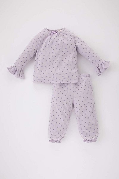 DeFacto Baby Girls Pajamas Set Polka Dot Long Sleeve Combed Cotton Top with Elastic Waist Long Bottom B7750A524Sp