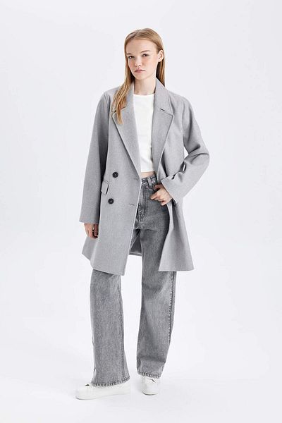 DeFacto Windproof Long Cashmere Coat Oversize Wide Fit Double Breasted Lapel Button A0922Ax23Wn