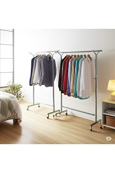 private house Silver chrome clothes hanger with two lines