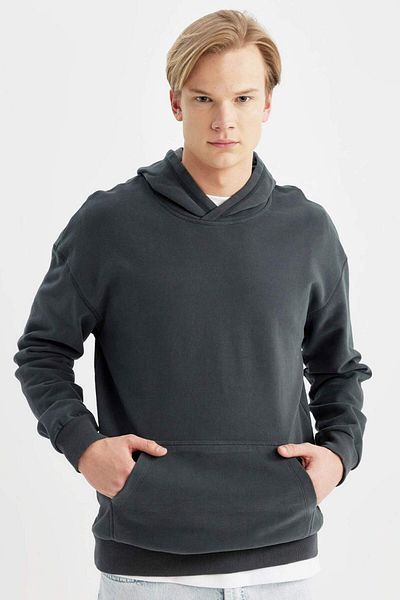 DeFacto Comfort Regular Fit Comfortable Fit Hooded Kangaroo Pocket Basic Plain Sweatshirt B4446Ax24Sp