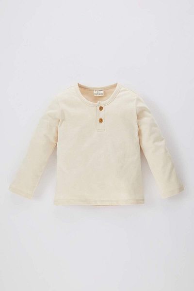 DeFacto Baby Boy Button Collar Basic Plain Long Sleeve T-Shirt B6998A524Sp