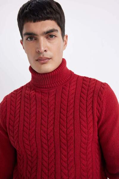 DeFacto Standard Fit normál vágású hajfonott garbó kötöttáru pulóver B8882AX23WN