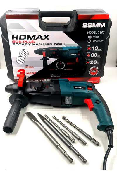 HDMAX مثقاب مطرقة HD Max بقوة 800 واط وقطر 28 مم مع إزميل