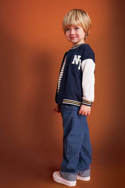 DeFacto Baby Boy College Collar Back Printed Snap Closure Bomber Cardigan B8542A524Sp
