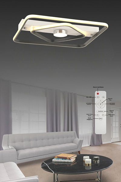ESSLİGHT Sanya 45 cm Remote Controlled Plafonier Chandelier with 3 Color Light Modes (White Yellow Daylight) Kitchen Bedroom