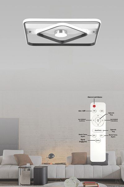 ESSLİGHT Sanya 45 cm Remote Controlled Plafonier Chandelier with 3 Color Light Modes (White Yellow Daylight) Kitchen Bedroom