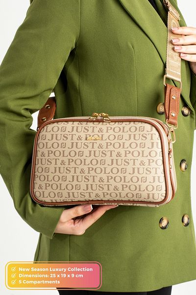 Just Polo Original Women's New Season 5 Compartment Luxury Soft Leather Adjustable Cross Column Strap Shoulder Bag