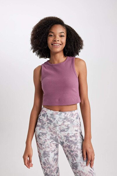 DeFacto DeFactoFit Slim Fit Dar Kesim Bisiklet Yaka Ribana Basic Düz Sporcu Atlet Z6573AZ24SP