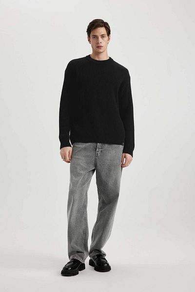 DeFacto Oversize Wide Fit Crew Neck Basic Plain Knitwear Sweater B9718Ax24Sp