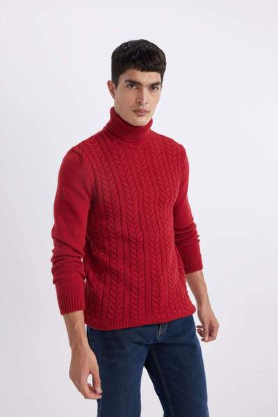 DeFacto Standard Fit normál vágású hajfonott garbó kötöttáru pulóver B8882AX23WN