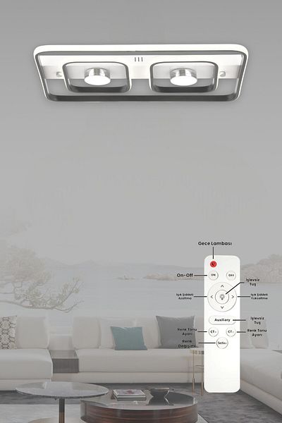 ESSLİGHT Sanya 60 cm Remote Controlled Plafonier Chandelier with 3 Color Light Modes (White Yellow Daylight) Kitchen Bedroom