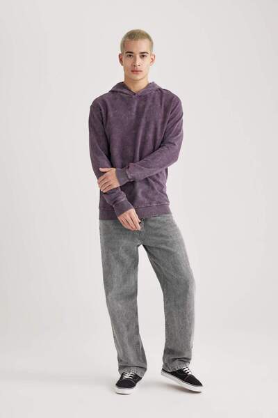 DeFacto Regular Fit Hooded Washable Faded Effect Basic Plain Sweatshirt B9220Ax23Wn