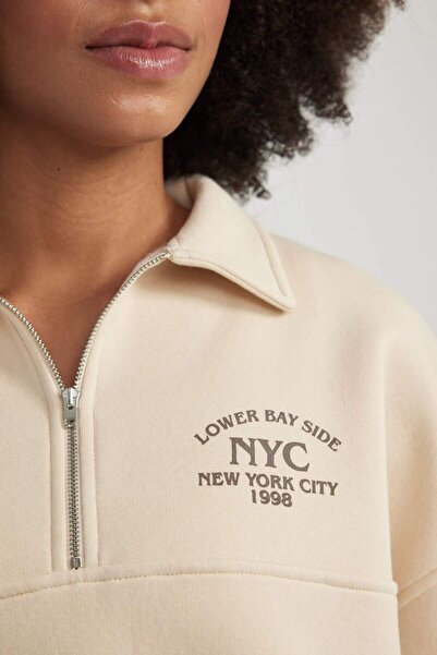 DeFacto Tlustá mikina Regular Fit na zip s potiskem polo výstřihu B8790AX23WN