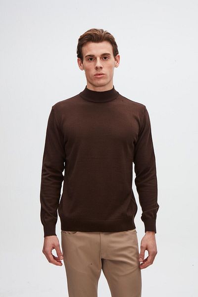 D'S Damat Ds Damat Regular Fit Brown Cotton Blended Half Fisherman Knitwear Sweater