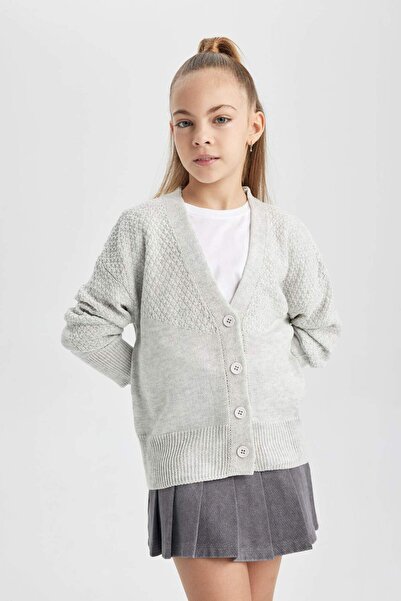 DeFacto Girl's V-Neck Knitwear Cardigan B5891A823Wn