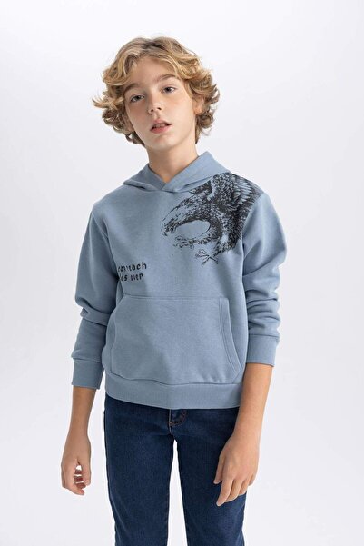 DeFacto Erkek Çocuk Baskılı Kapüşonlu Kalın Sweatshirt B6314A823CW